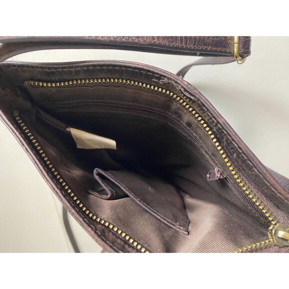 Estalon Brown Leather Crossbody Bag Zip Adjustable Strap OS 9"X 9" Boho Rustic - Picture 9 of 16